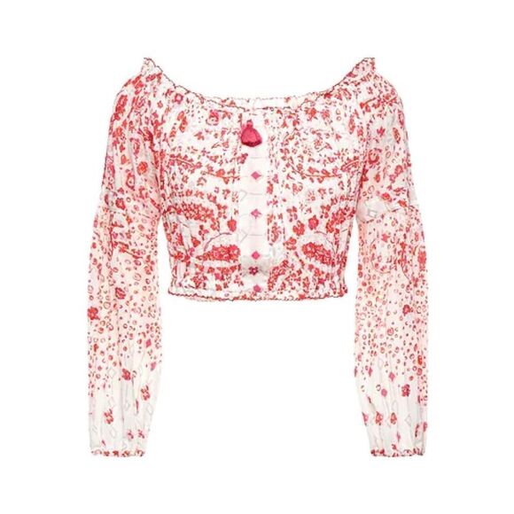 Poupette St. Barth Rachel Georgette Paisley Long Sleeve Crop Blouse Sz M NWT - Picture 3 of 10
